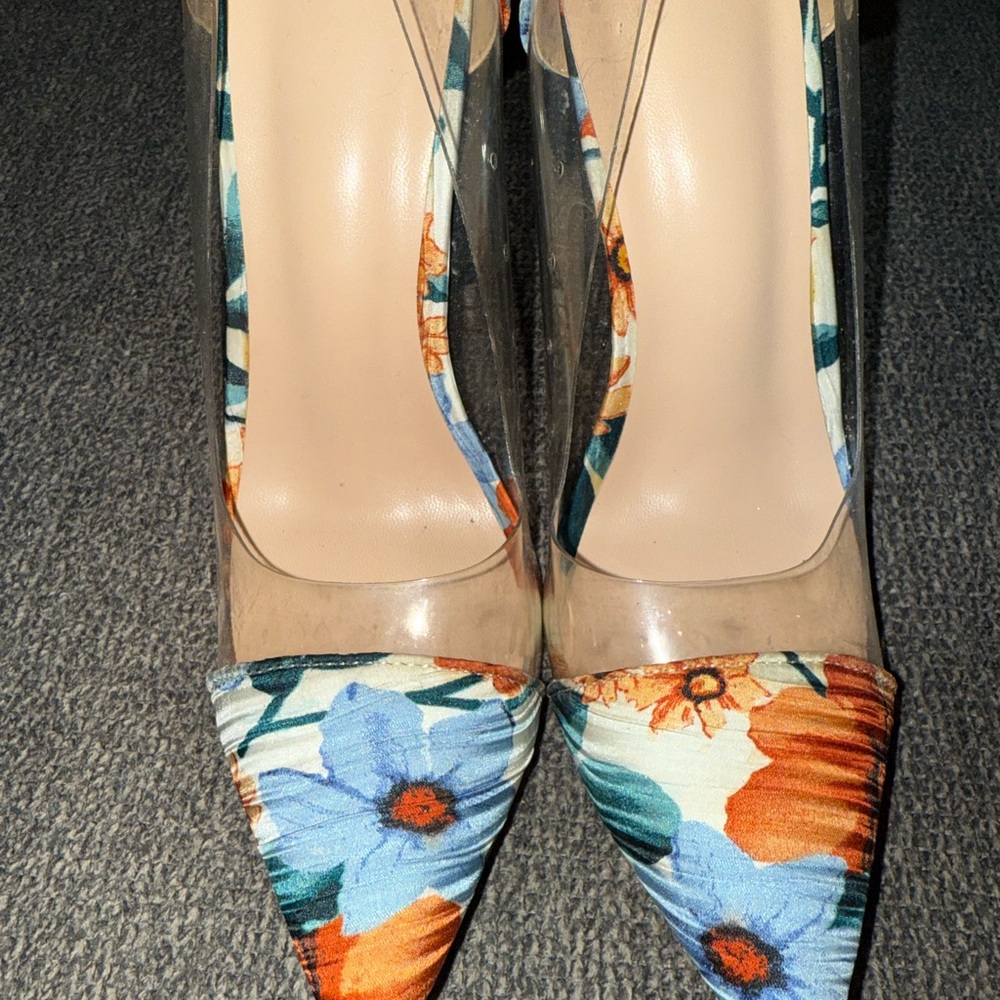 Floral Stiletto Heels pvc point toe court pumps color block high elegant sexy - Picture 9 of 13